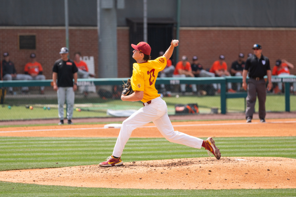 Sophomore pitcher Charlie Hurley delivers a pitch.