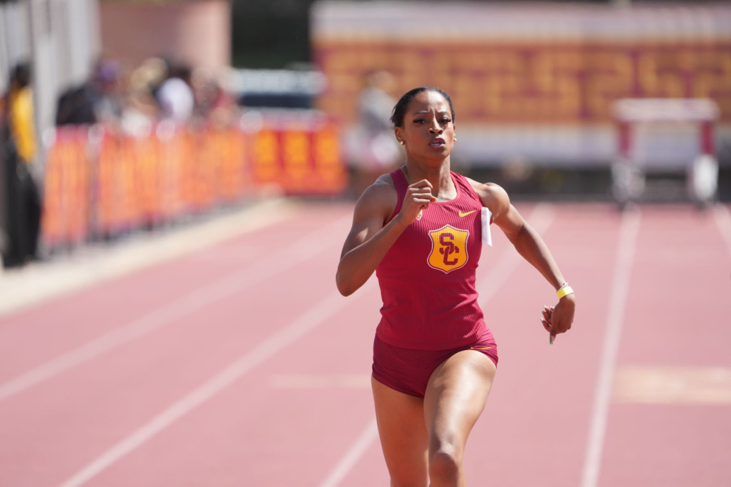 Bailey Lear runs on USC's home track. 