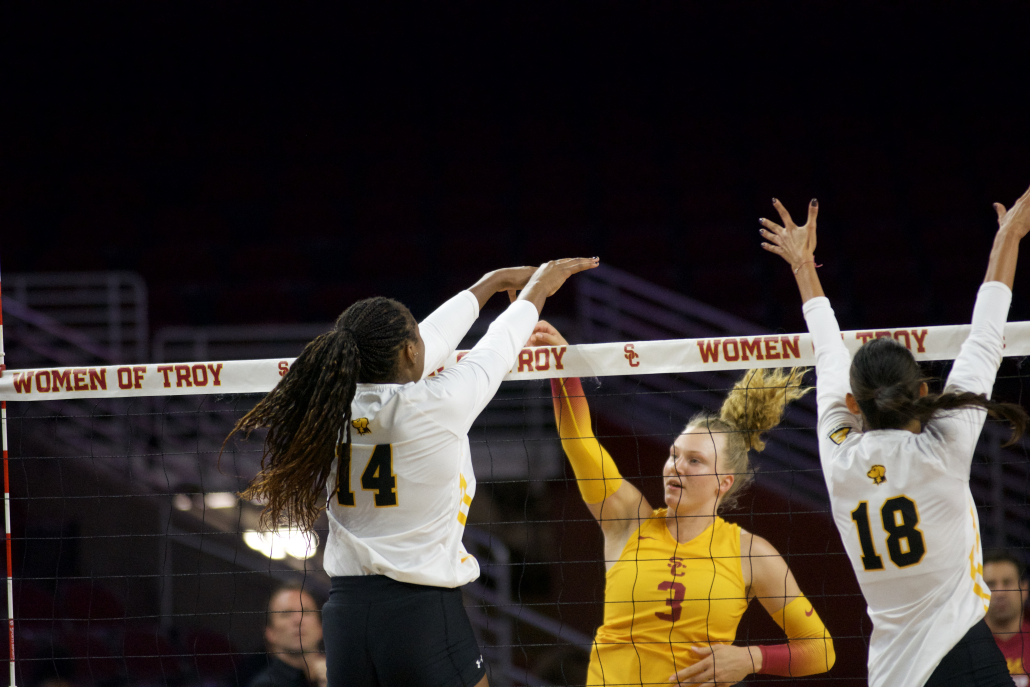 USC volleyball player Emilia Weske competes in the Cardinal and Gold Classic. 