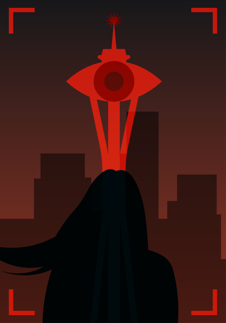 Silhouette of a woman facing skyline.