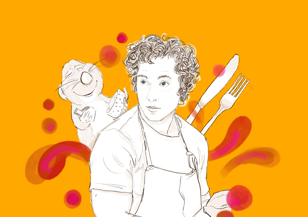 Art of Jeremy Allen White and Remy from “Ratatouille.”