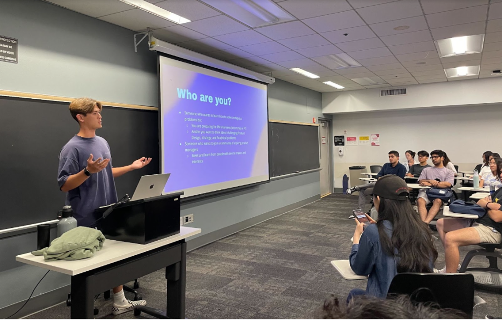 A ProductSC member leads a presentation during a club meeting.