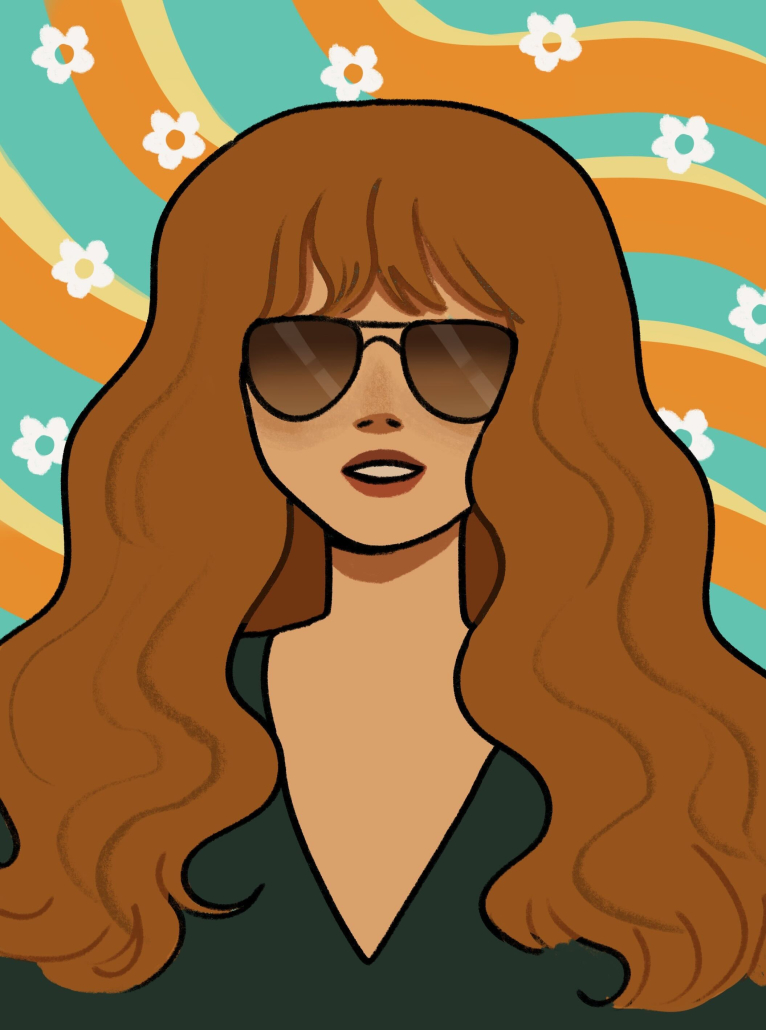 Illustration of Daisy Jones in sunglasses from "Daisy Jones & the Six."