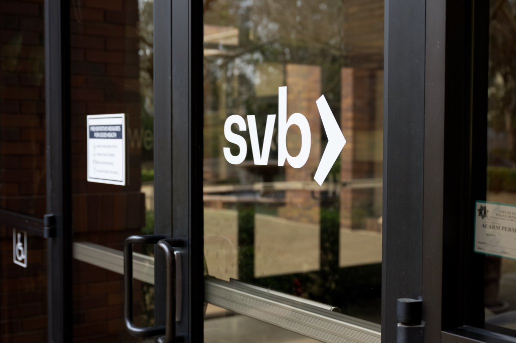 Glass entrance doors to SVB building