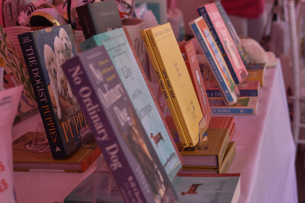 Various books on a table