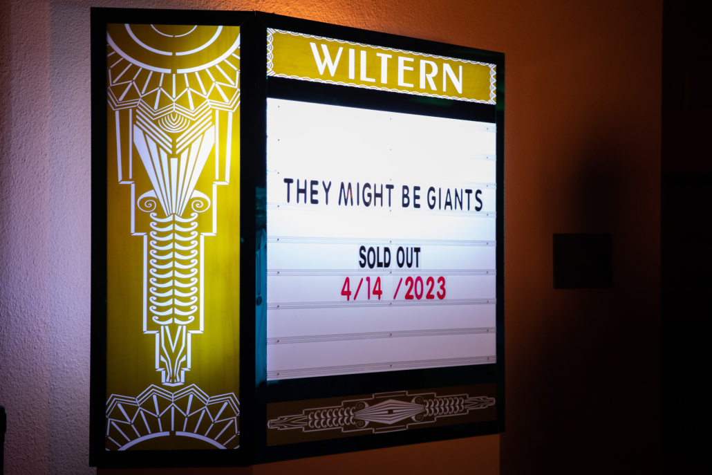 A photo of a sign saying "They Might Be Giants. Sold Out. 4/14/2023"