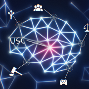 Clip art brain depicting USC and the different sections of AI at the university.
