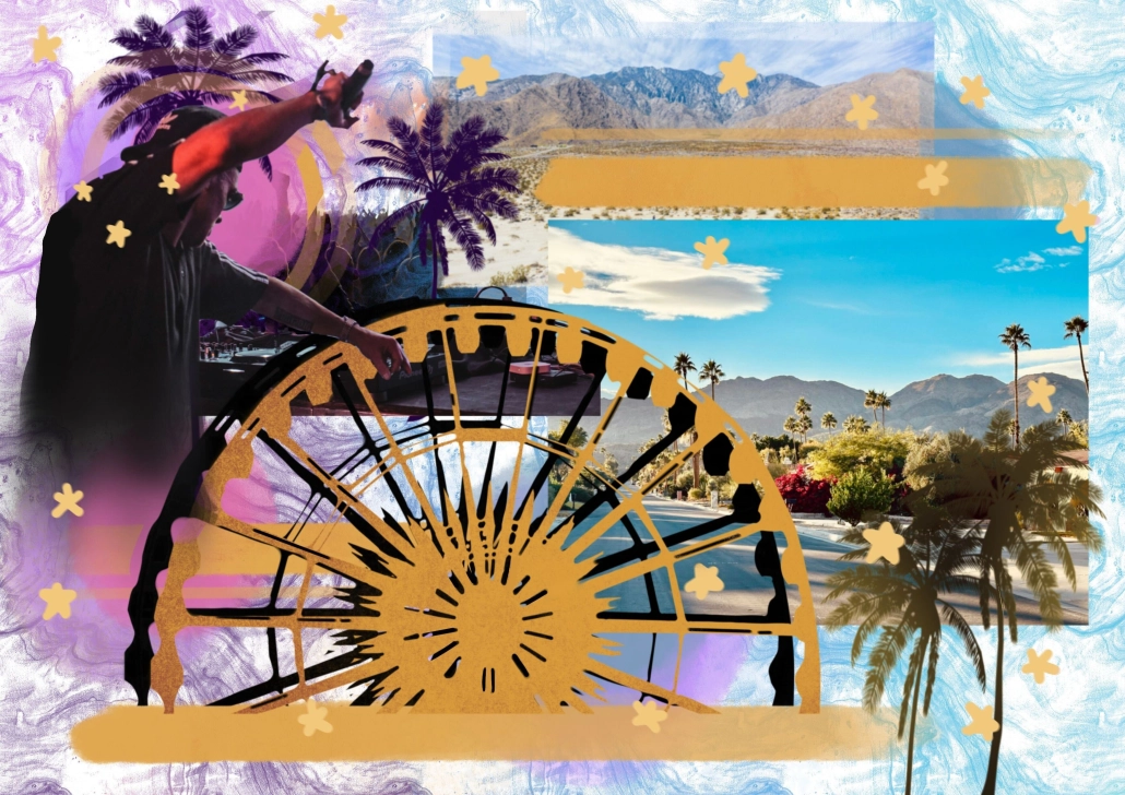 Art piece representing the Coachella Valley and a ferris wheel in honor of the music festival