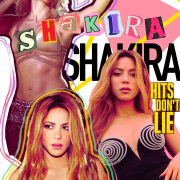 Collage with multiple Shakira photos