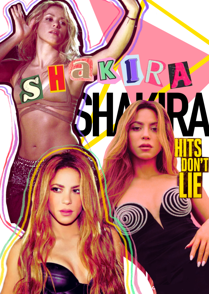 Collage with multiple Shakira photos