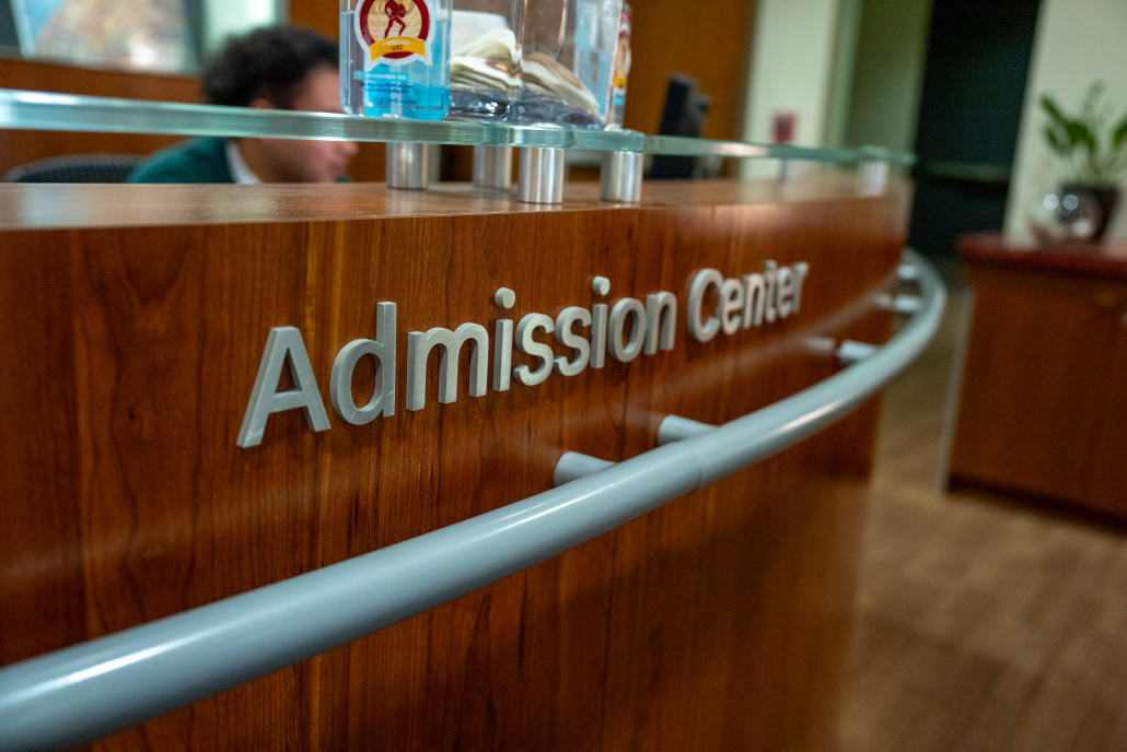 A desk at the University Admissions Center Office.