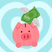 A drawing of a piggy bank with money flowing into it.