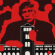 Donald Trump looms over a high education building