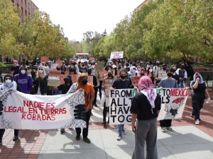 Protestors marched through USC Village.