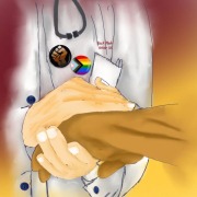 Doctor holding the hand of a patient with care.