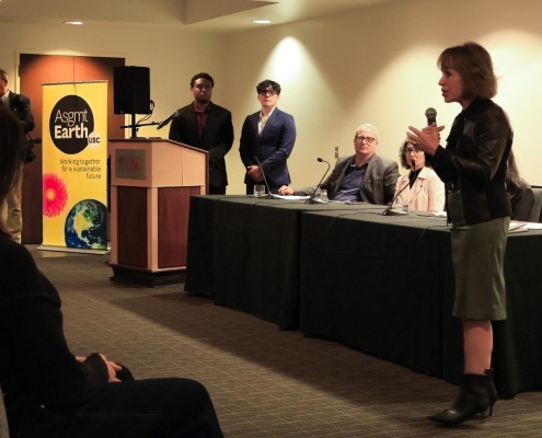 President Carol Folt speaking at the Student Sustainability Town Hall.