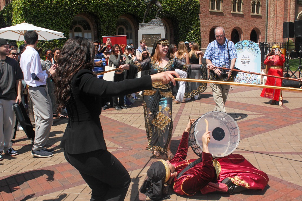 Dancers from the Famous Stage dance group performing during the Arab American History Month celebration.