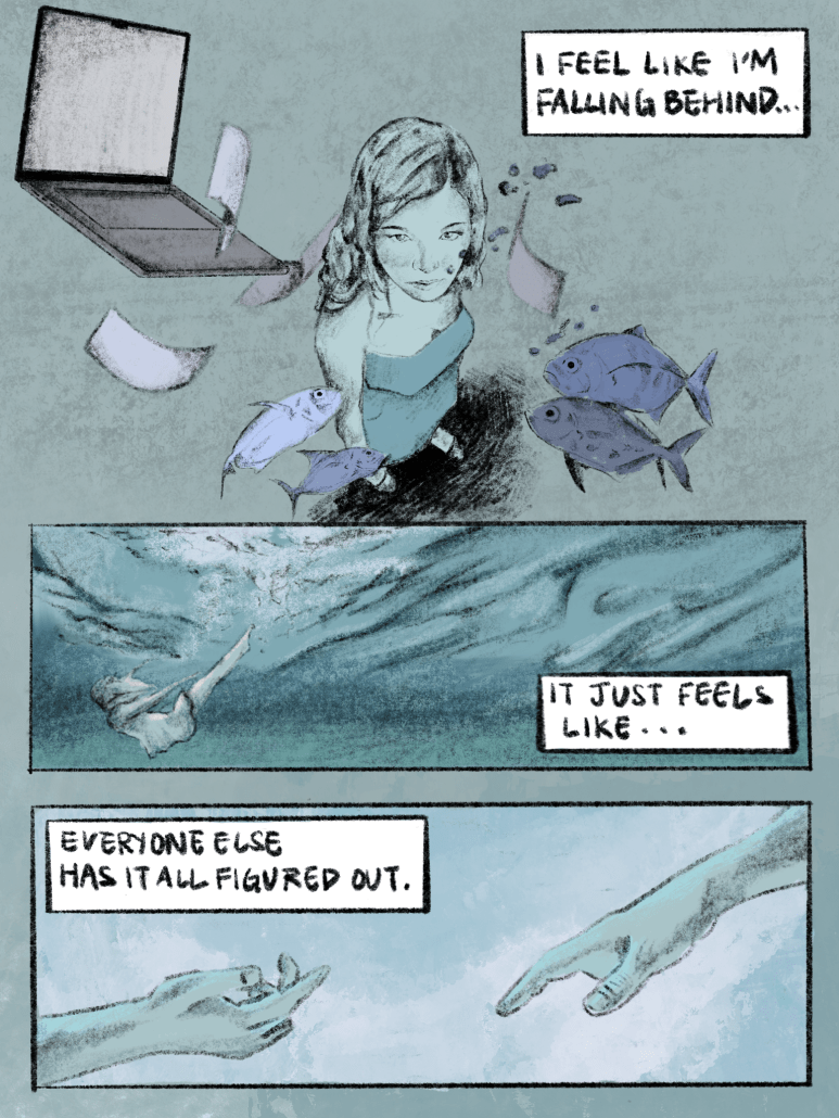 Cartoon titled Astray by Lucy Chen.