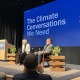 Former California Gov. Arnold Schwarzenegger and Annenberg School of Communication and Journalism Dean Willow Bay speaking at the event.