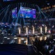 Pyrotechnics erupt inside Galen Center at the end of a round in the Fortnite Champion Series Pro-Am.