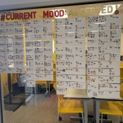 A wall at USC Hybrid High College Prep lined with student acceptances.