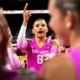 Women's volleyball celebrates after an Oct. 9 win over Oregon.