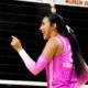 Redshirt sophomore outside hitter London Wijay celebrates in a game against Oregon.