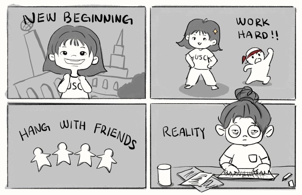comic about expectations versus realities in college