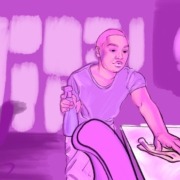 Maintenance staffer keeps campus clean.