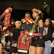 Senior middle blocker Rylie McGinest is honored during senior night.