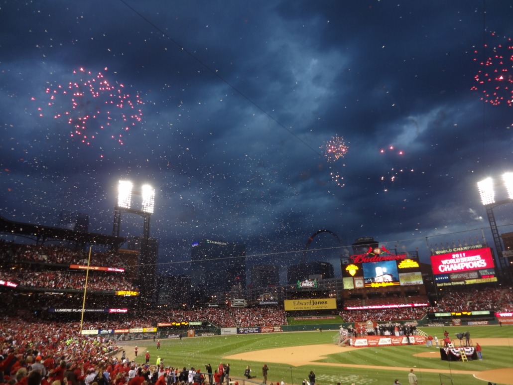 St. Louis Cardinals fans celebrate after the 2011 World Series.
