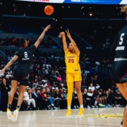 Senior guard Kara Dunn shoots in a game against South Carolina.