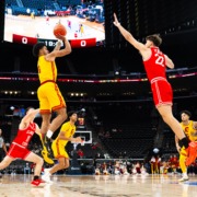 Junior guard Rodney Rice hits a contested jumper against an Illinois State defender.