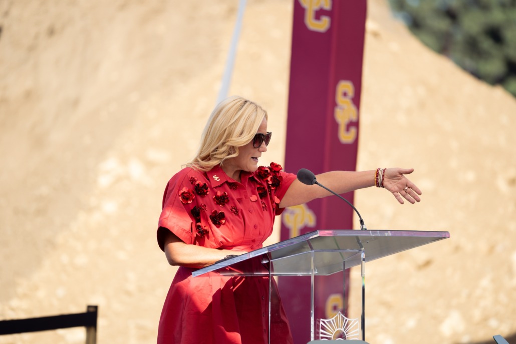 Athletic Director Jennifer Cohen speaking in 2024.