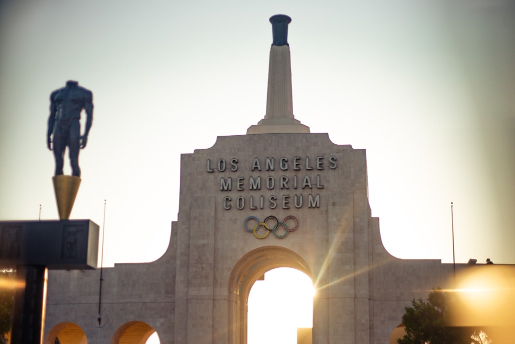 Los Angeles Memorial Coliseum at sunset