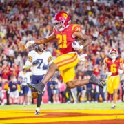 Sophomore running back Bryan Jackson scores in a game against Michigan