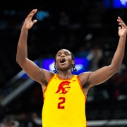 Ezra Ausar celebrating during a November game.