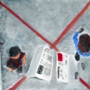 art of people on crosswalk with newspapers