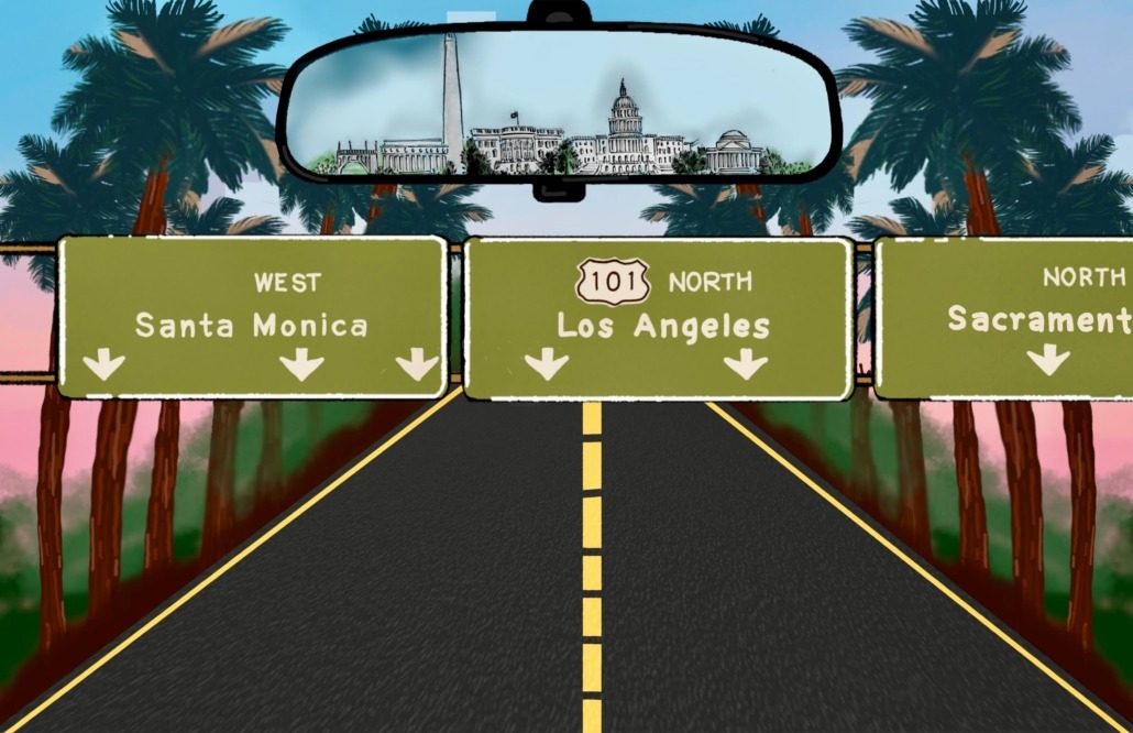 Art_by_Geetanshu_Gulati (1) Art depicting highway in Los Angeles with DC in the rearview mirror