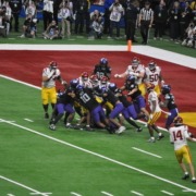 TCU holds USC football on a goal line attempt.