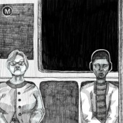 Art of passengers riding a public train