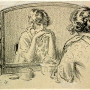 art of woman looking at herself in the mirror