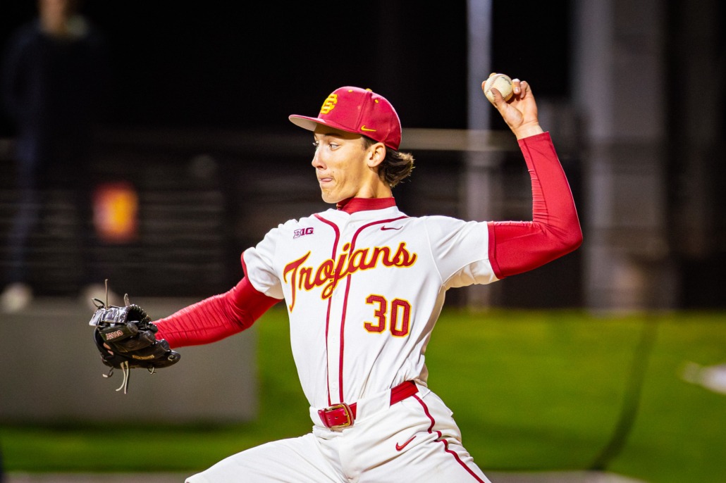 Junior pitcher Mason Edwards pitches