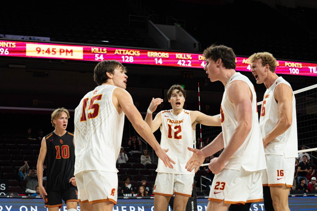 USC men's volleyball celebrates a point
