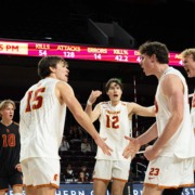 USC men's volleyball celebrates a point