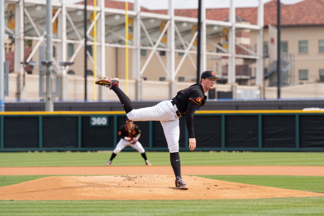 Sophomore Andrew Johnson pitches against Pepperdine