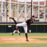 Sophomore Andrew Johnson pitches against Pepperdine