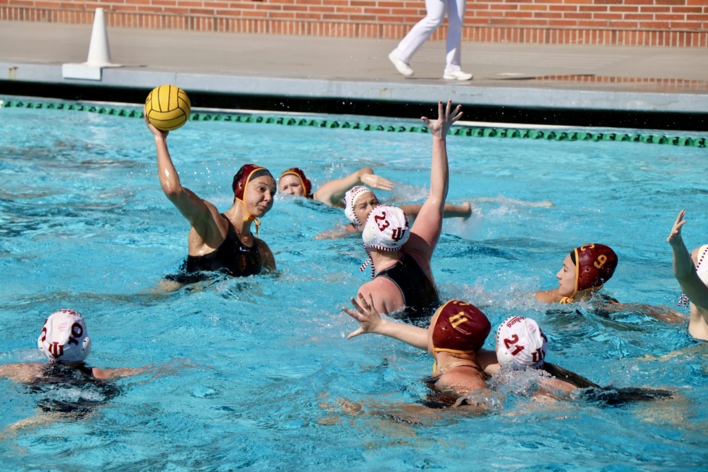 A USC player throws the ball