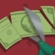 Art of a dollar bill being cut up by scissors.