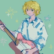 A guitarist with stars and sparkles around them